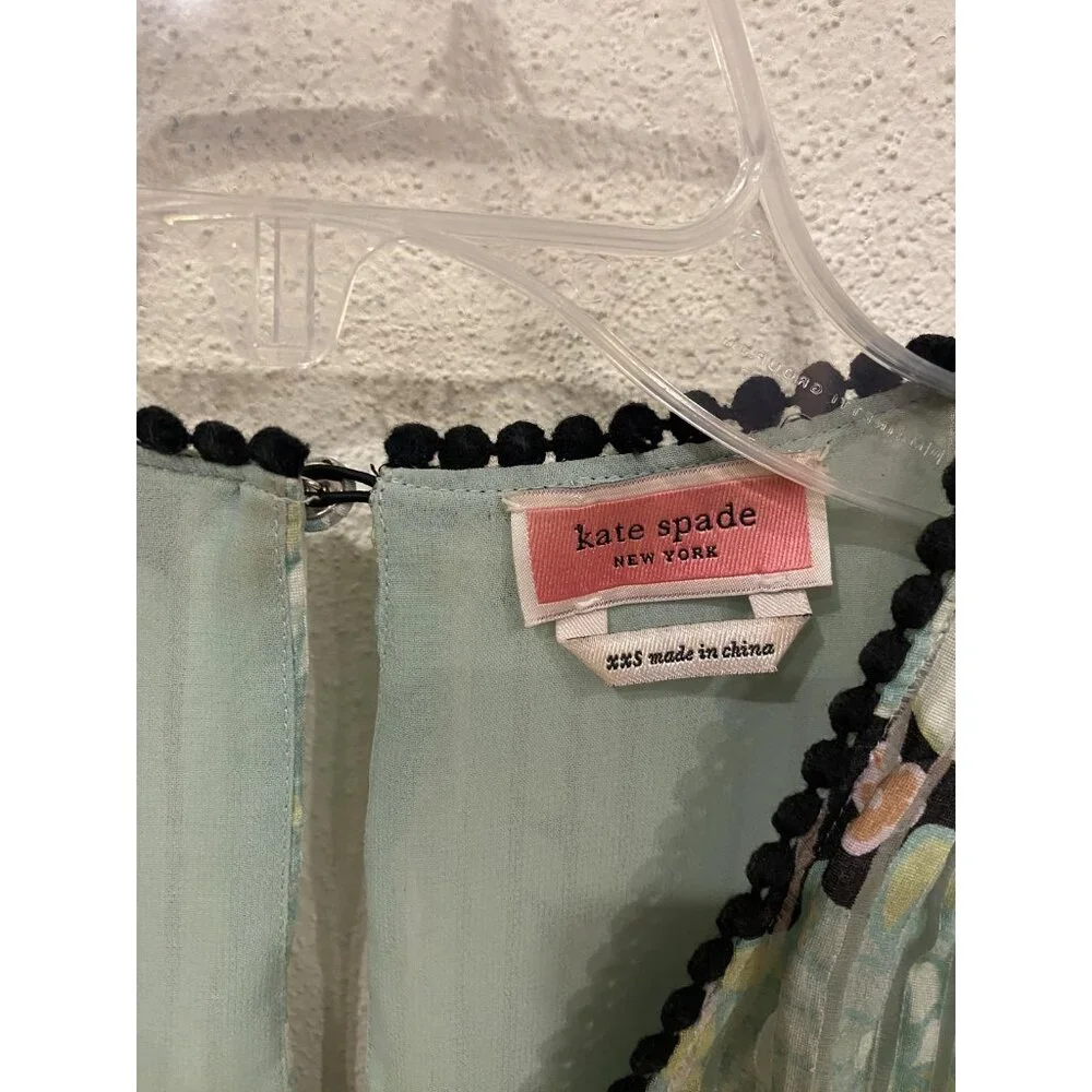 Kate Spade Dahlia Bloom Burnout Blouse Womens XXS Green Floral Flutter Top